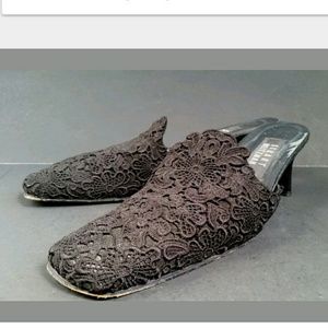 Stuart Weitzman Black Crochet Mules/Heels